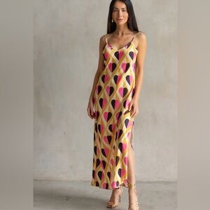 CARE TUCKER New Without Tags Lennon ZipSlip All Over Heart Print Maxi Dress